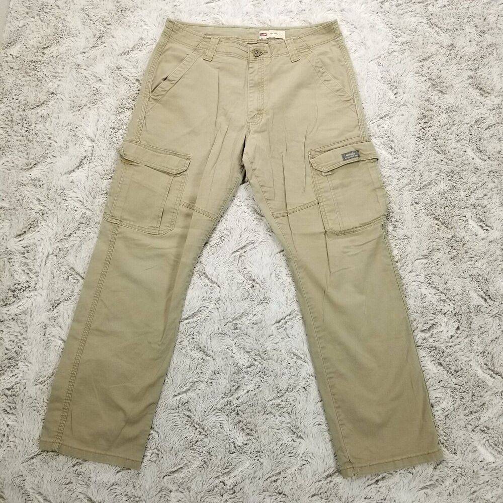 Wrangler Cargo Pants Mens 32x30 Brown Relaxed Fit Light Wash Canvas